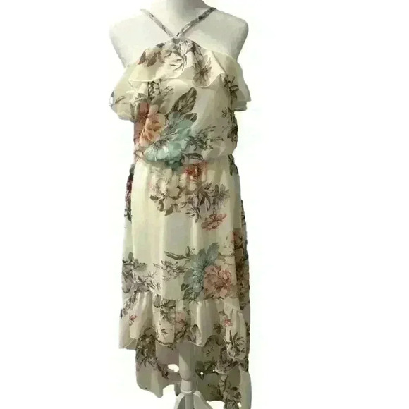 High Low Women’s Floral White Ruffle Dress Maxi - Picture 1 of 6